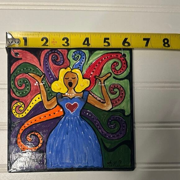 Ceramic Tile Art. Hand Painted Signed By Artist. Folk Art. Whimsical. *Read - Picture 6 of 7